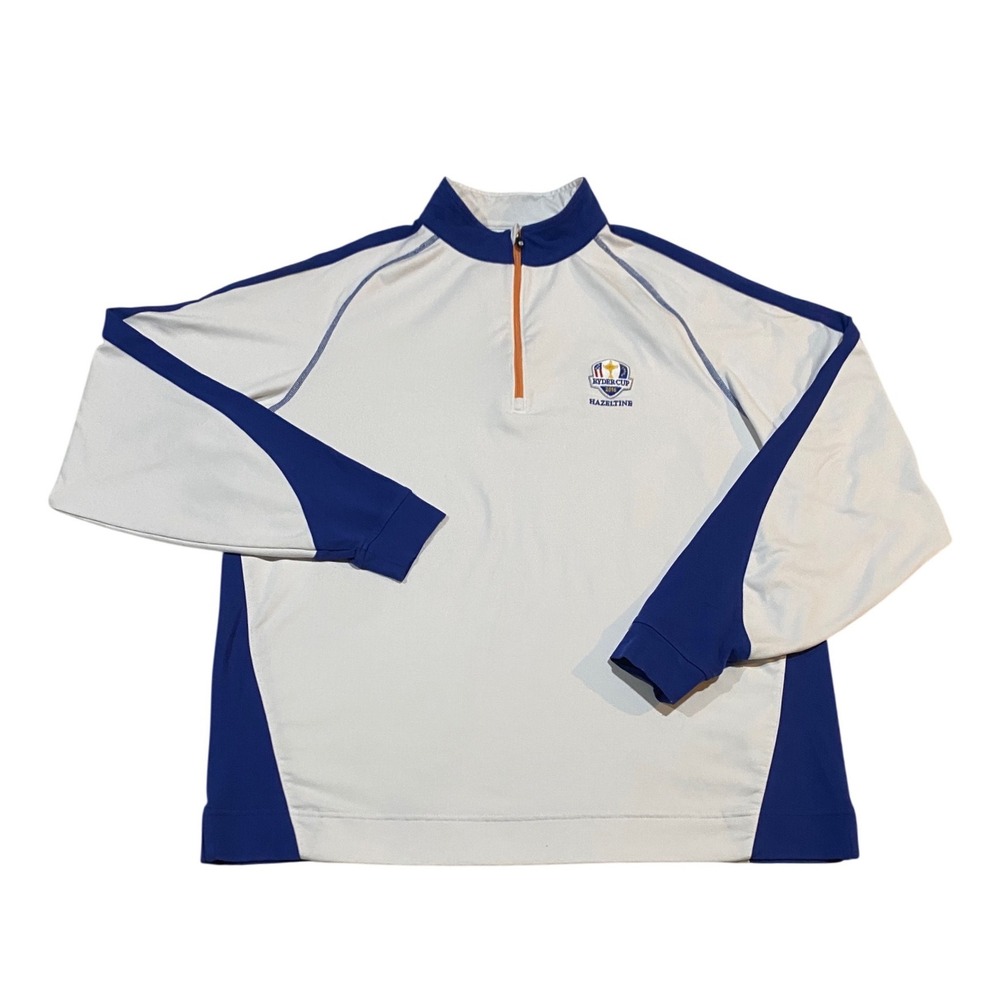 FootJoy Ryder Cup 2016 Hazeltine Mens Large 1/4 Zip Golf Pullover White Blue
